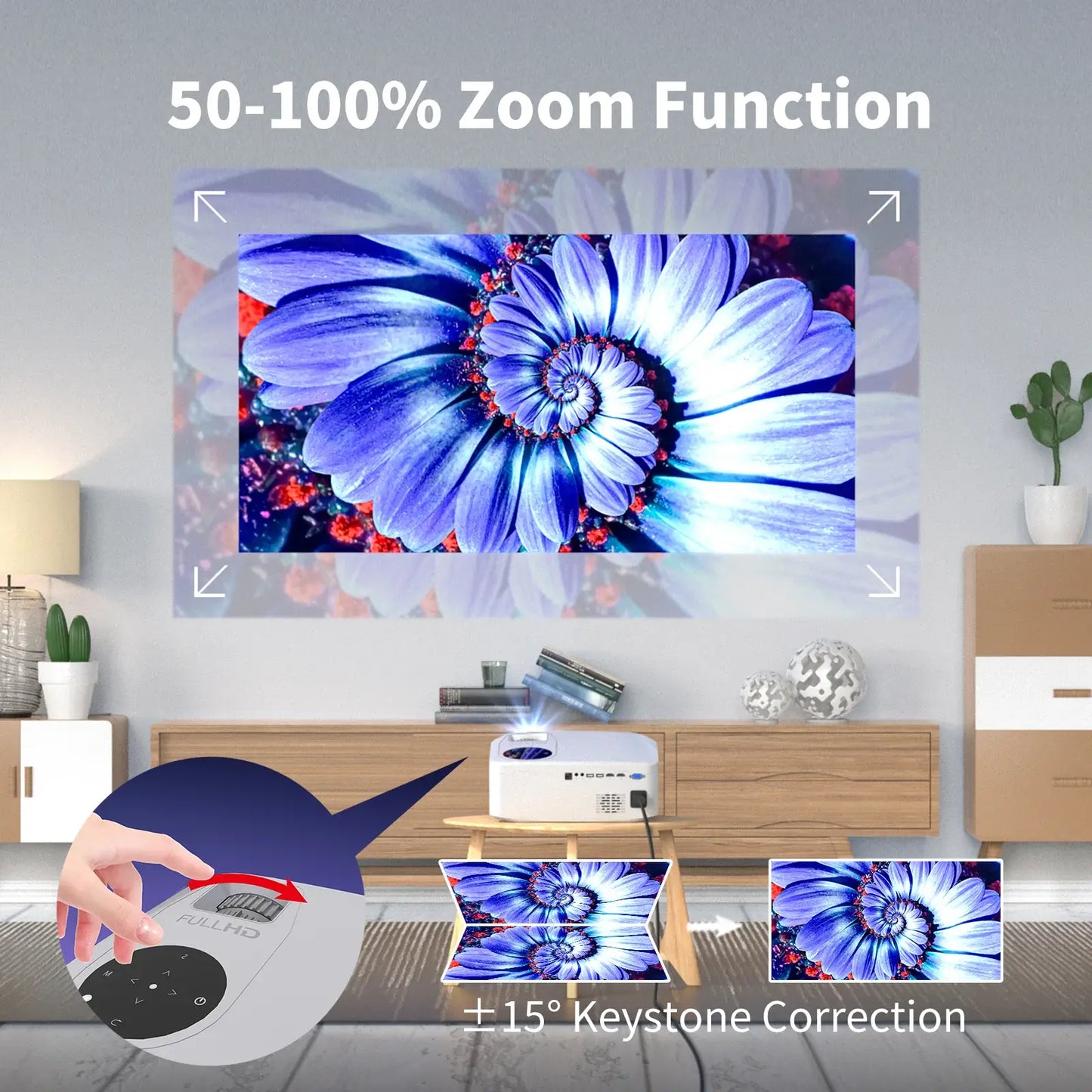 WEWATCH V70/V70 Pro Projector: 350-500 ANSI Lumens, Native 1080P, 30"-200" Screen, 8W*2 Speaker