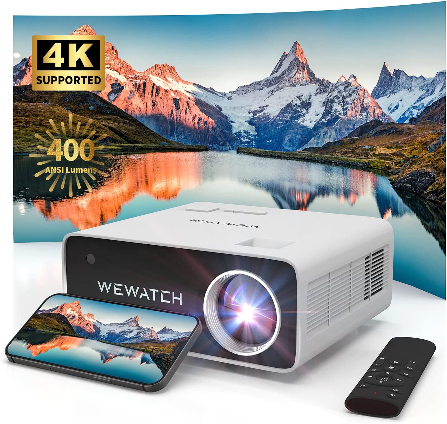 Projecteur WEWATCH V51P : 1080P, 400 lumens ANSI, bruit blanc, haut-parleur stéréo 10 W