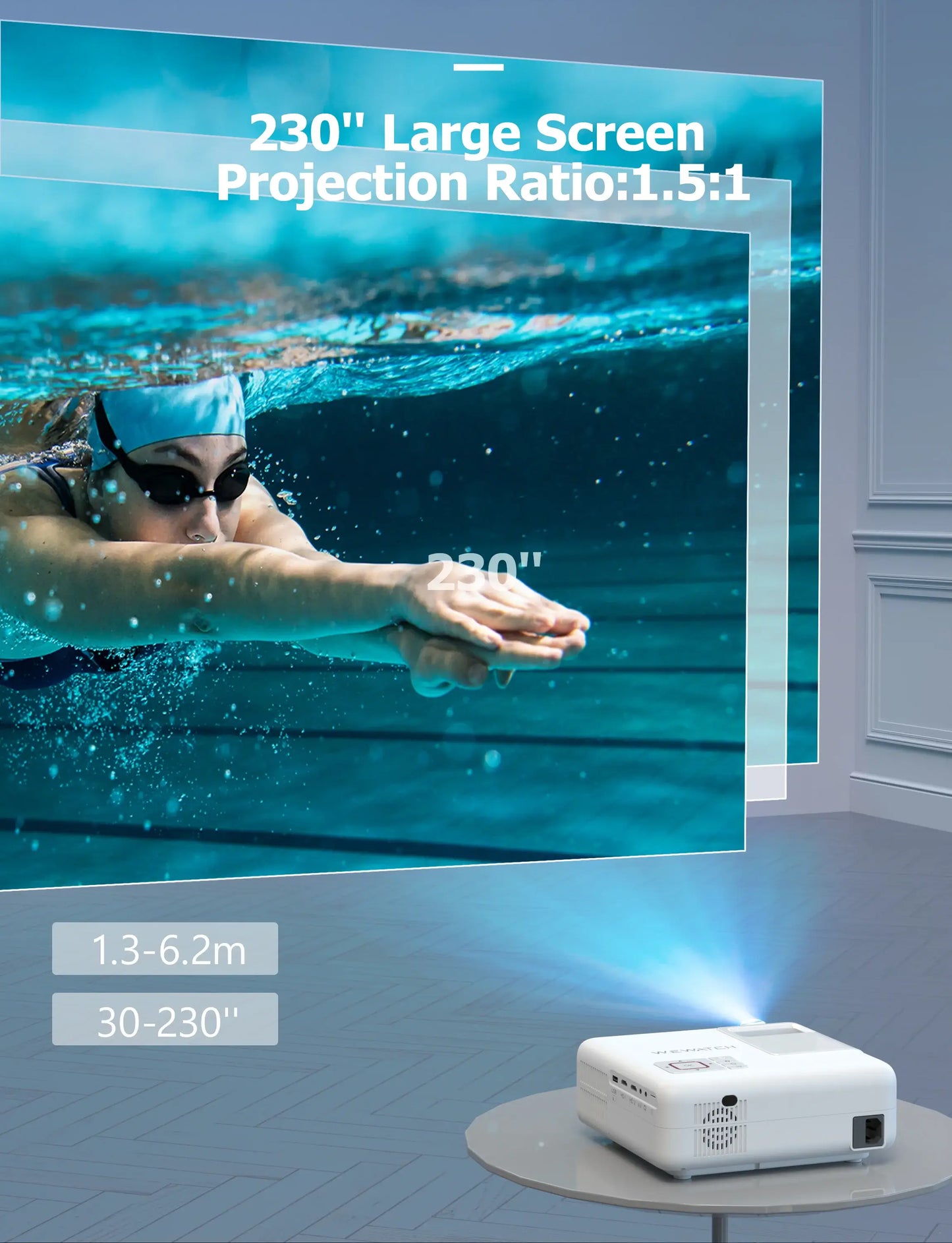 Projetor WEWATCH V53PRO: 350 ANSI, 1080P nativo, suporte 4K, WiFi-6, Bluetooth 5.0