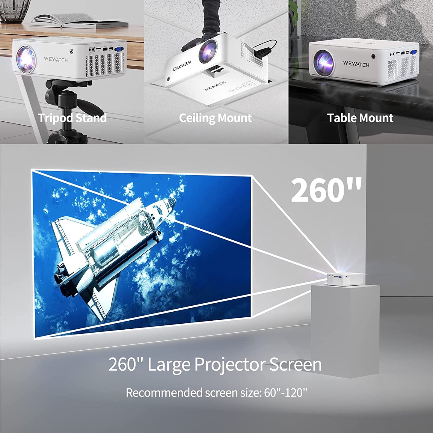V10 Mini Projector w/PS101 Tripod and 120" Screen