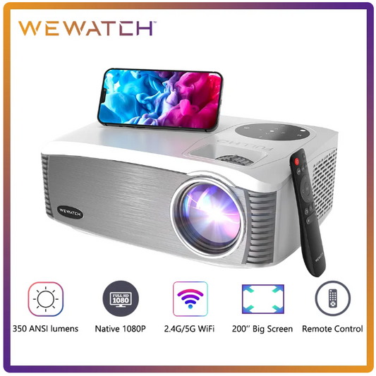 WEWATCH V70/V70 Pro Projector: 350-500 ANSI Lumens, Native 1080P, 30"-200" Screen, 8W*2 Speaker