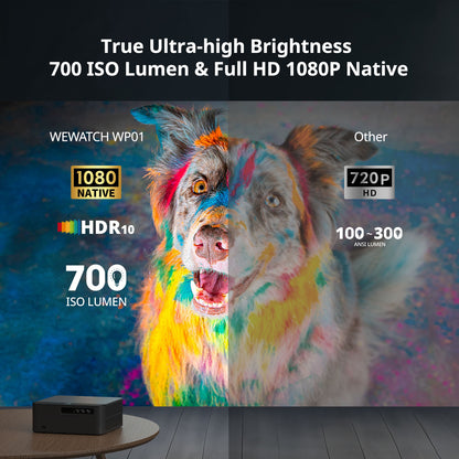 WEWATCH WP01 Heimkino-Projektor Full HD 1080P [Netflix & Dolby Atmos] 700 ISO-Lumen WiFi/Bluetooth 5.0 | 4D Keystone & Autofokus | Auto-Ausrichtung/Hinderniserkennung, Smart Beamer für Indoor/Outdoor