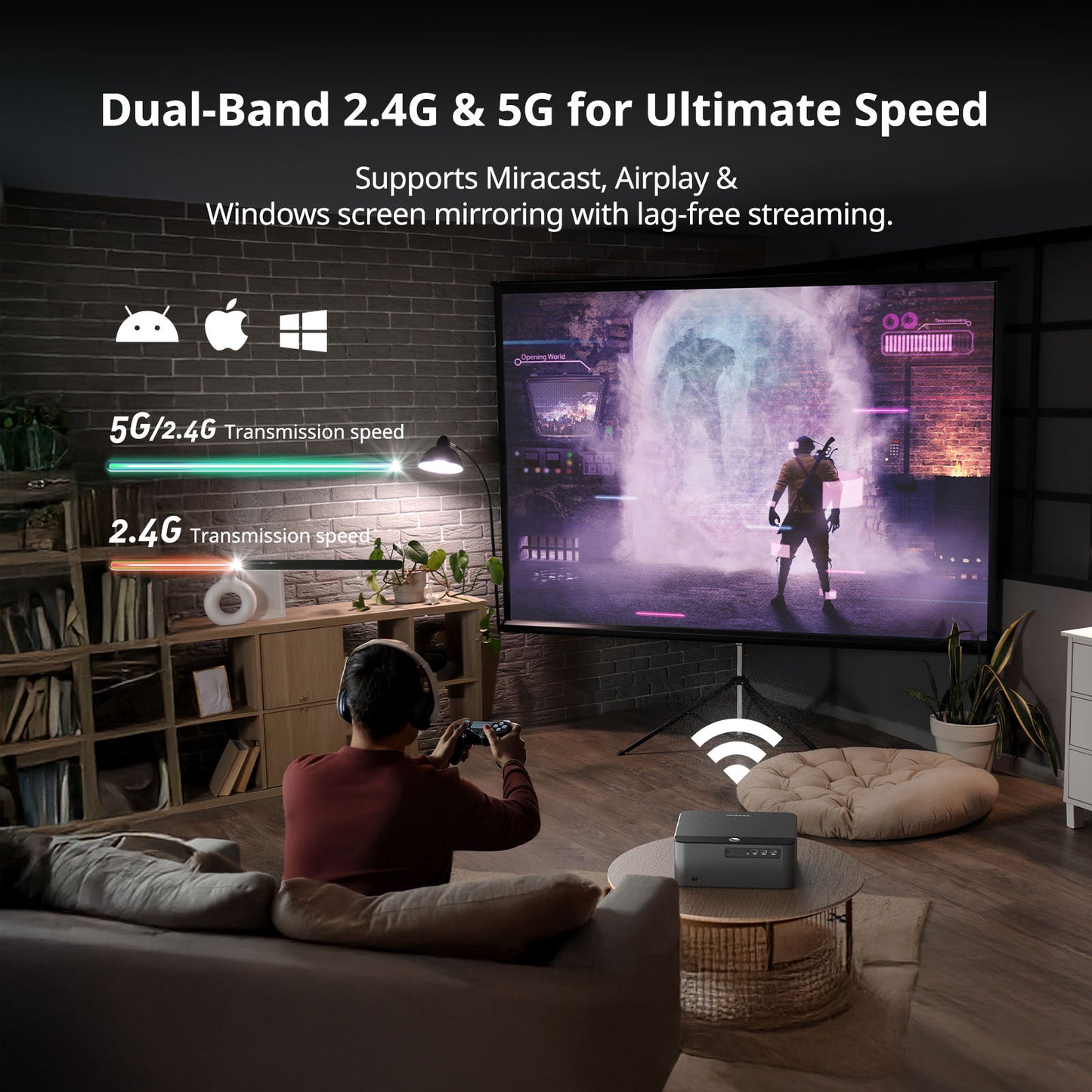 WEWATCH WP01 Heimkino-Projektor Full HD 1080P [Netflix & Dolby Atmos] 700 ISO-Lumen WiFi/Bluetooth 5.0 | 4D Keystone & Autofokus | Auto-Ausrichtung/Hinderniserkennung, Smart Beamer für Indoor/Outdoor