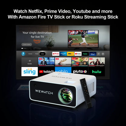 WEWATCH V51P Projector: 1080P, 400 ANSI Lumens, White Noise, 10W Stereo Speaker