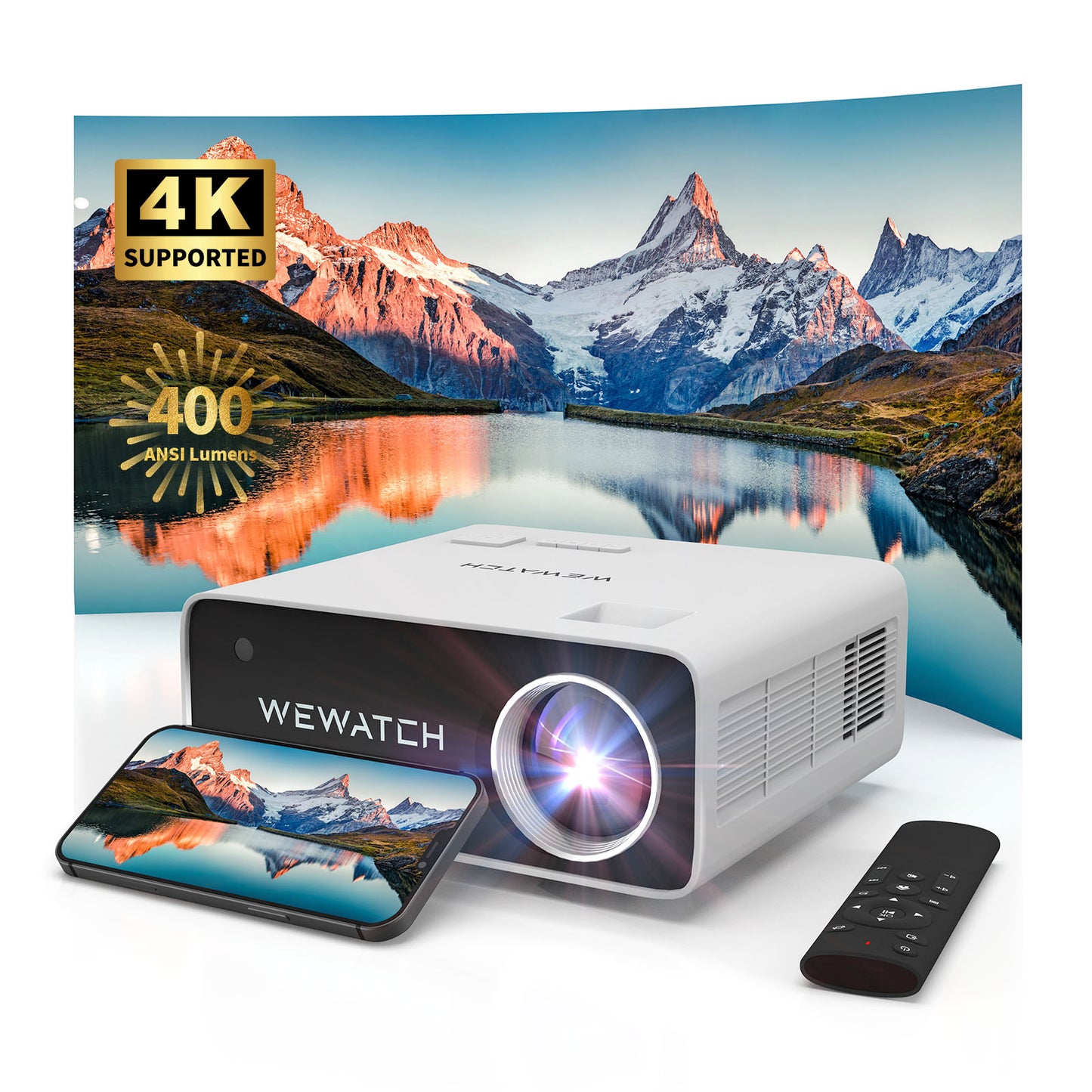 WEWATCH V51P Projector: 1080P, 400 ANSI Lumens, White Noise, 10W Stereo Speaker