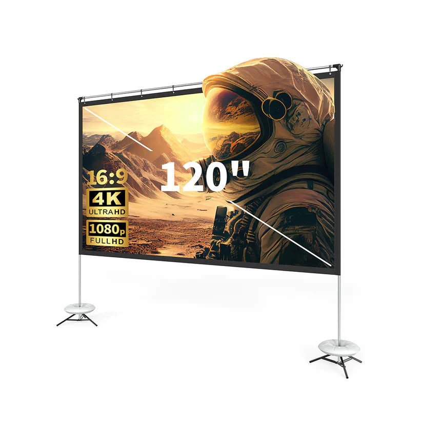 100 Inch Portable Projector Screen With Stand – 16:9 Aspect Ratio – 4K/1080p HD – Polyester Oxford Cloth – ZG-PJ100