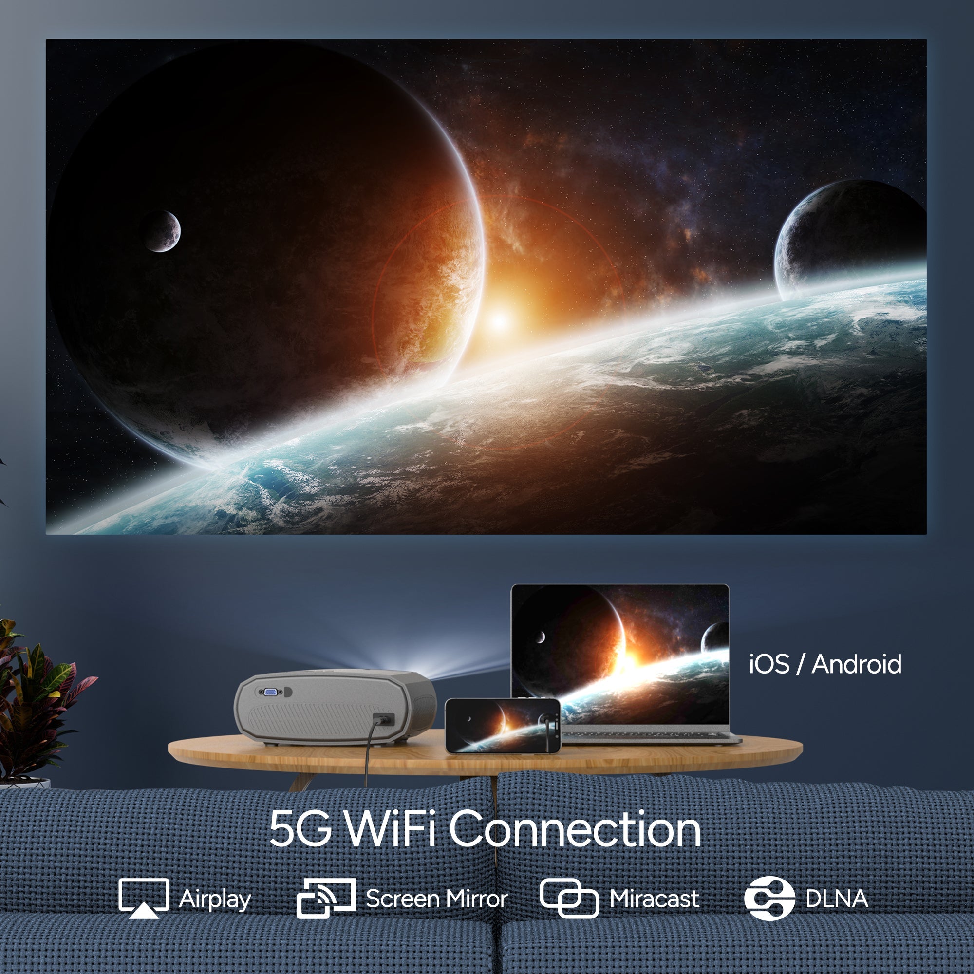 Vidéoprojecteur WEWATCH V50 Pro - Full HD 1080P, 350 ANSI Lumens, WiFi 5G, Bluetooth - Écran Jusqu'à 200 Pouces