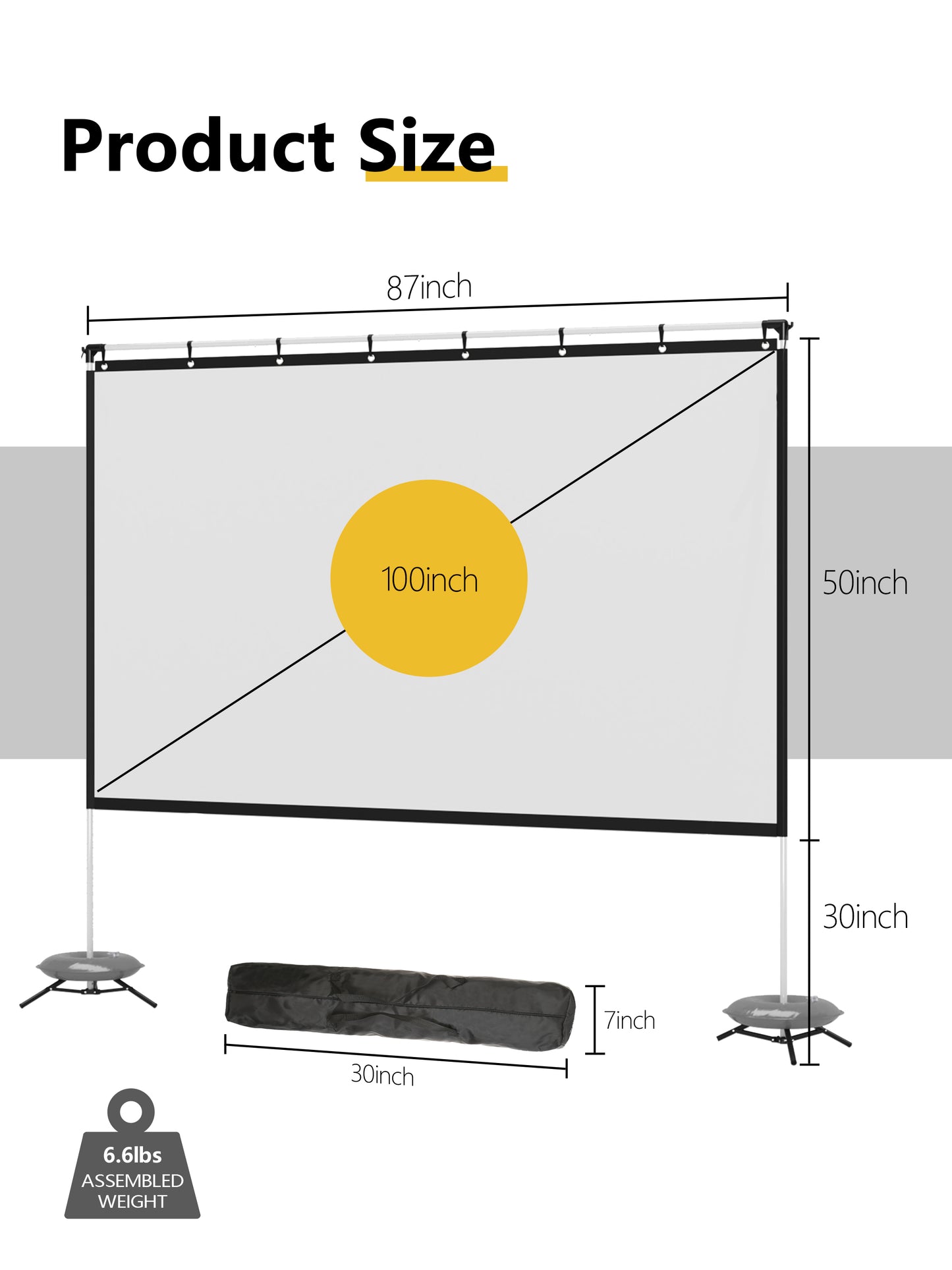 WEWATCH tela de projeção de 120 polegadas 16:9, projeções frontais traseiras HD 4K com suporte