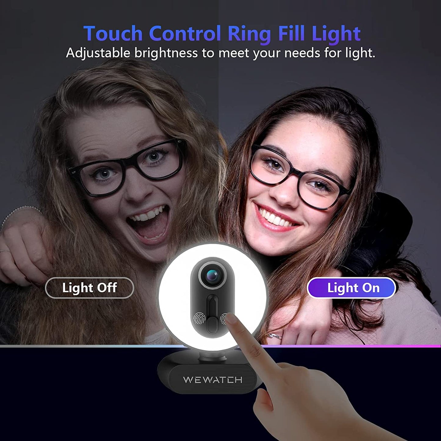 PCF3 2MP Lumière LED à contrôle tactile Webcam Full HD 30FPS