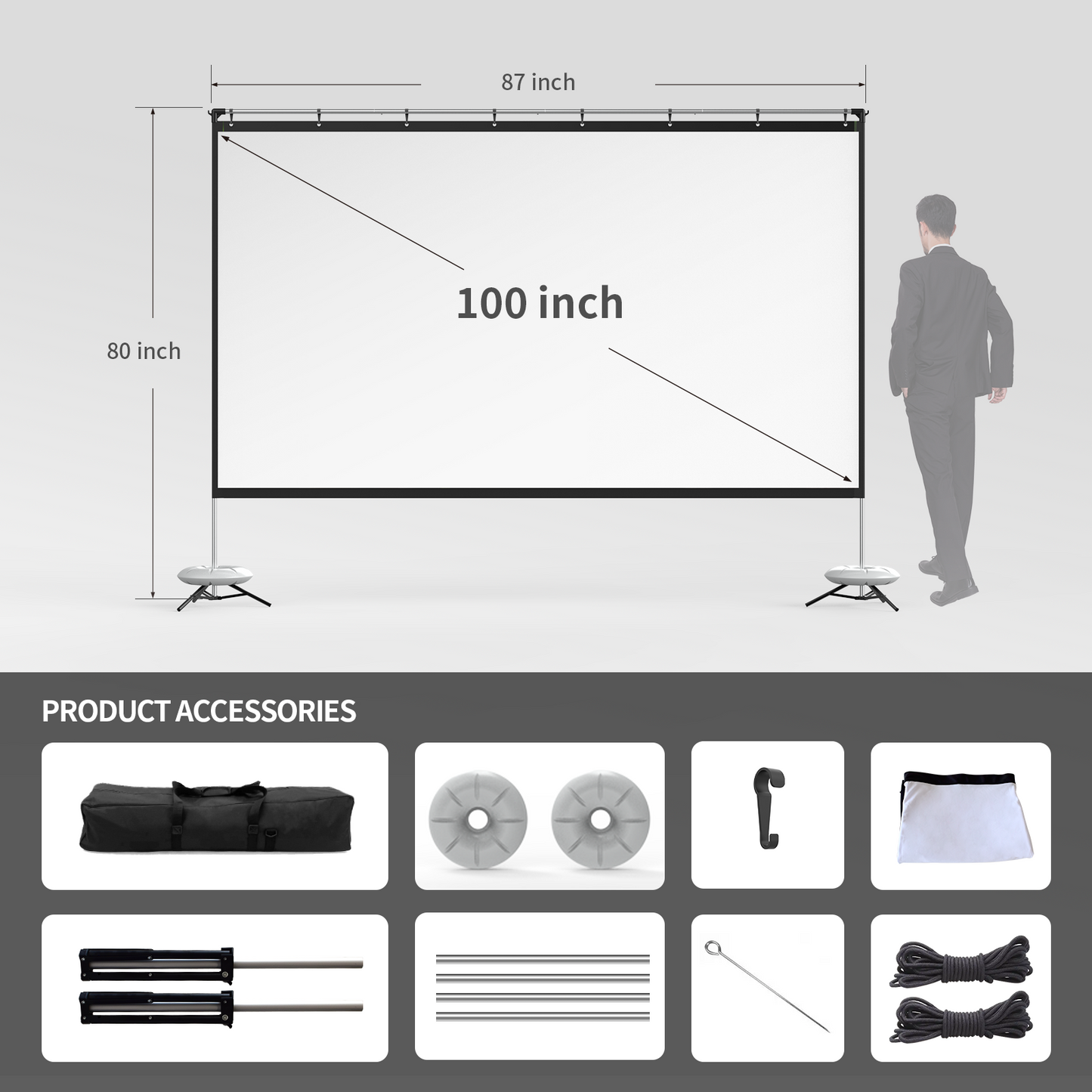 Écran de projection WEWATCH 100" avec support : 4K, léger, 16:9