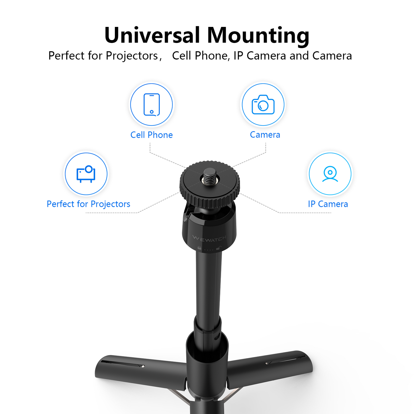 WEWATCH Projector Pocket Tripod Stand - PS101 12 inch Lightweight Tripod Stand, Compact, Aluminum Alloy Portable Projector Stand with 360° Ball Head for Projectors, Cell Phone, IP Camera and Webcam