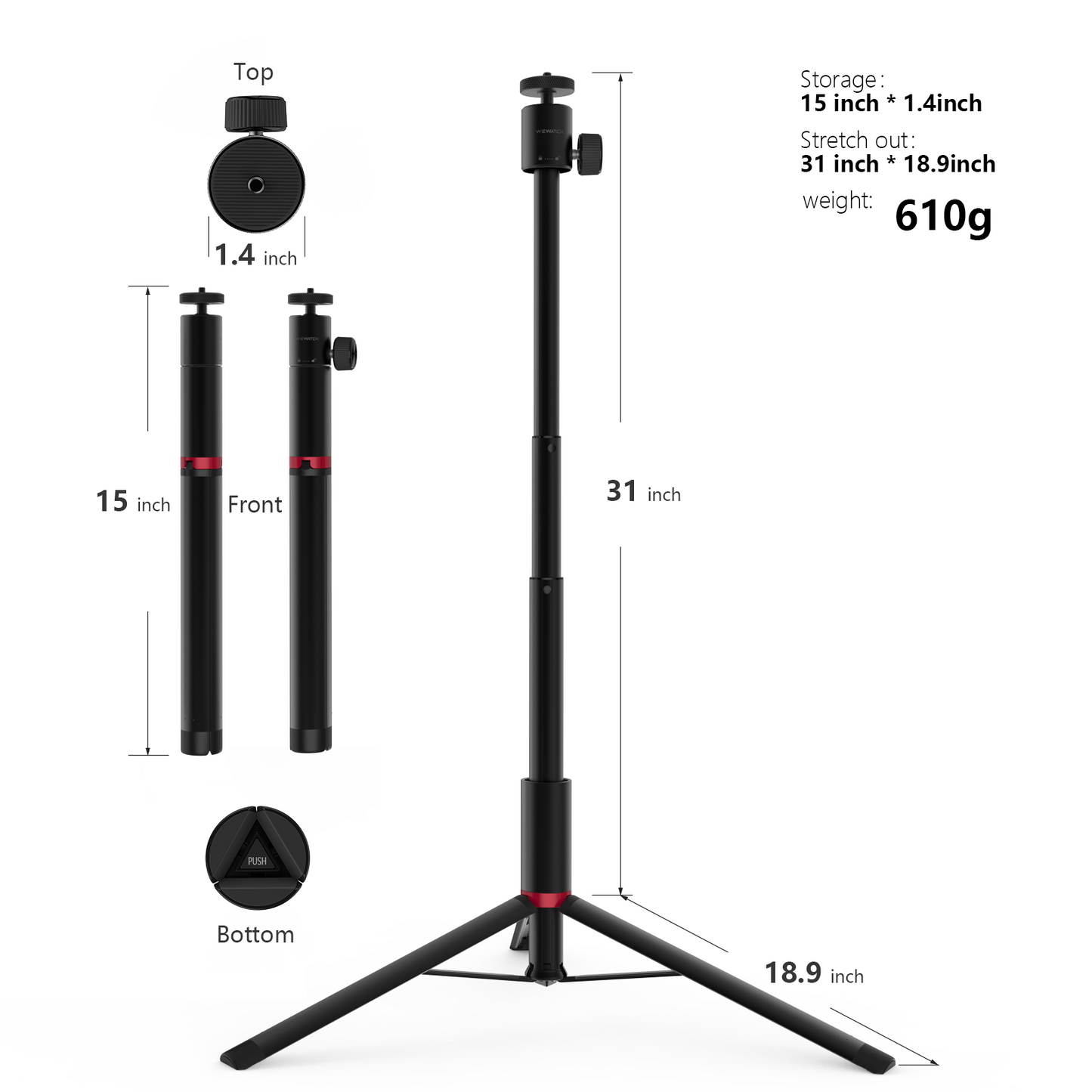 tripod size display chart