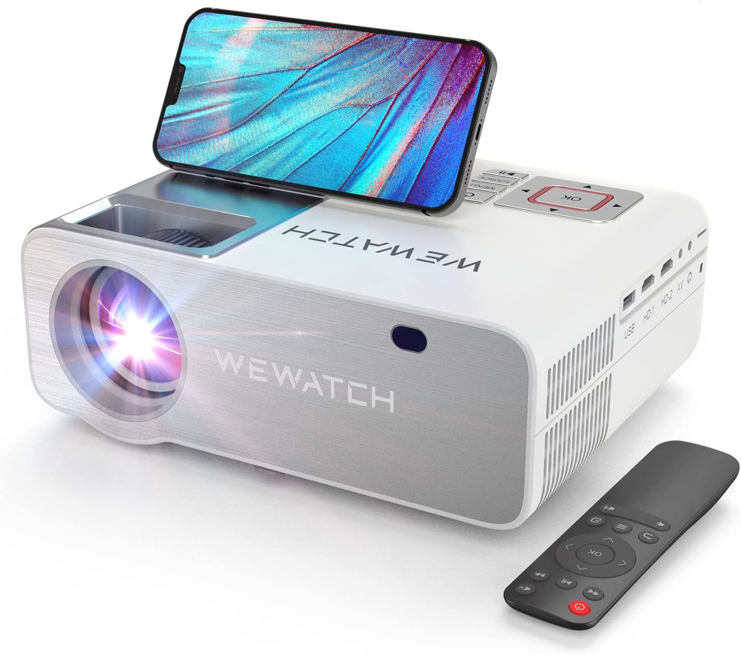 Proyector WiFi Bluetooth 5.0, proyector de vídeo de cine en casa 1080P  compatible con HDMI USB AV